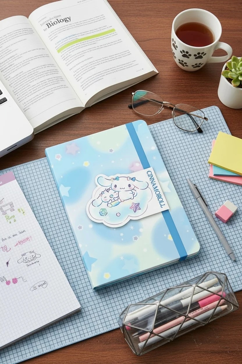 Sanrio Lisanslı A5 Lastikli Ciltli Çizgili Defter (80 Yaprak) - Cinnamoroll