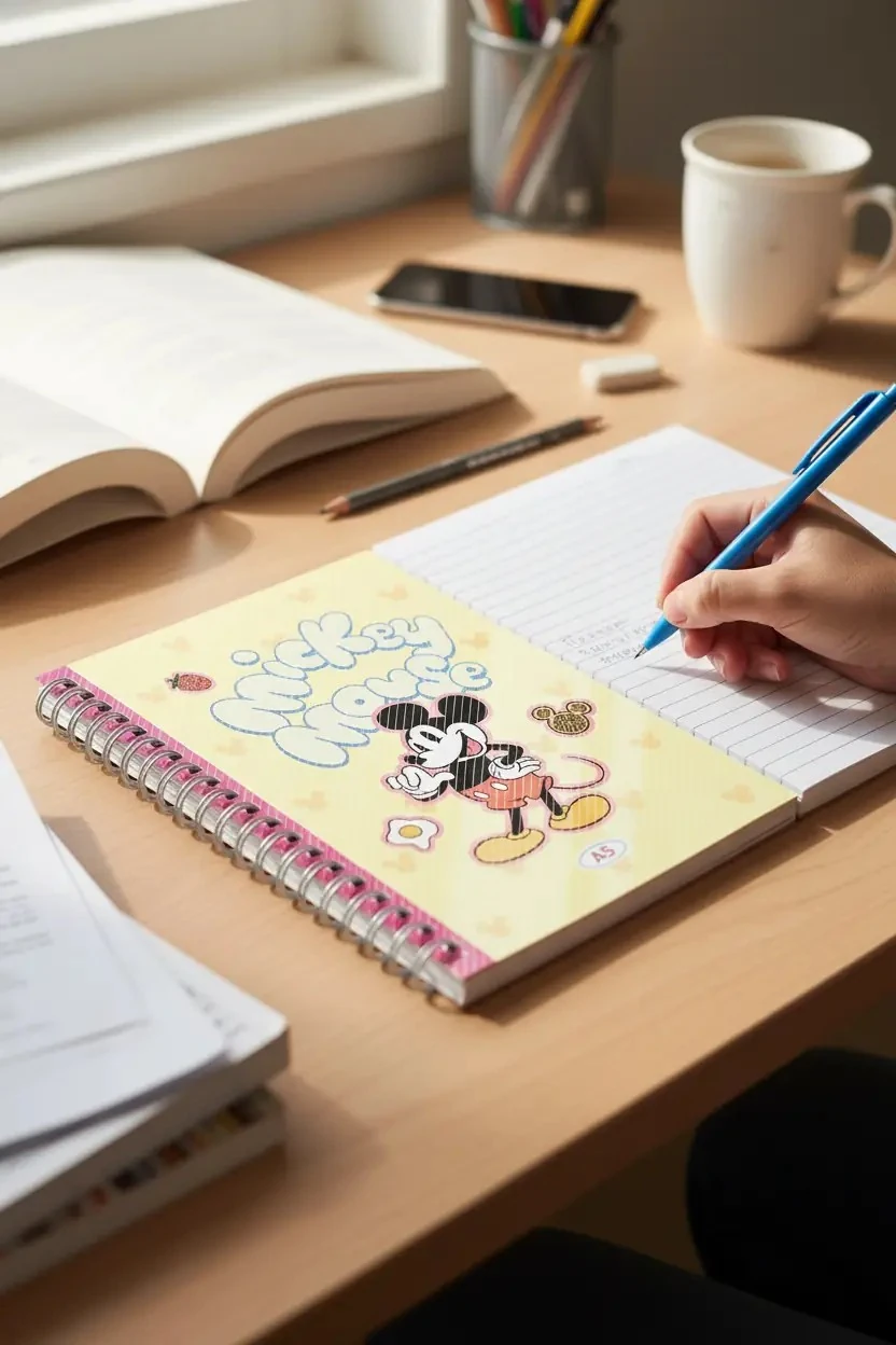 Disney Lisanslı Mickey Mouse Yemek Serisi A5 Boyutunda 80 Yaprak Çizgili PP Kapaklı Telli Not Defteri