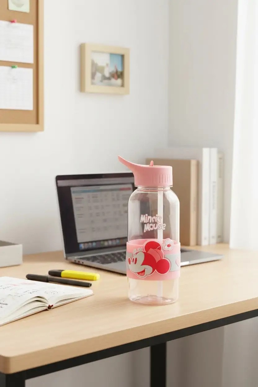 Disney Minnie Mouse Lisanslı Pipetli ve Kapaklı Plastik Suluk - 1 L
