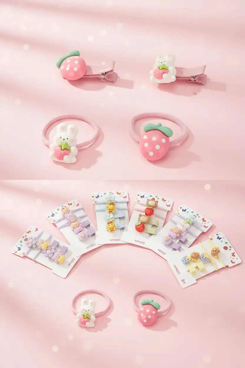Miniso Lisanslı Sevimli Hayvan Figürlü 4'lü Saç Tokası Seti Renkli Aksesuar 4 CM