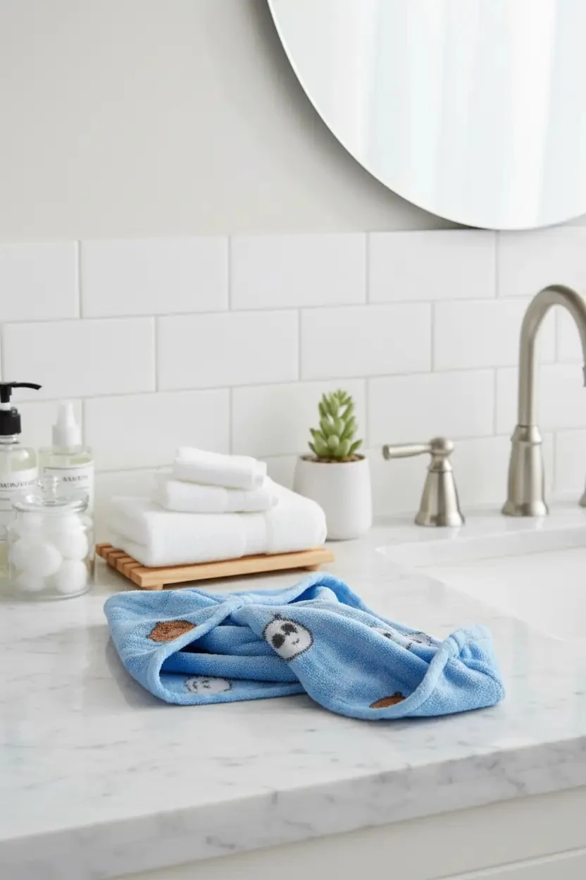 We Bare Bears Lisanslı Saç Havlusu – Mikrofiber Hızlı Kuruyan Mavi