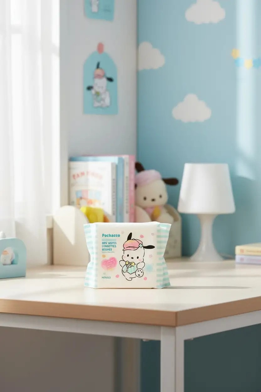 Sanrio Lisanslı Pochacco  İnci Dokulu Kuru Mendil (25 Mendil)