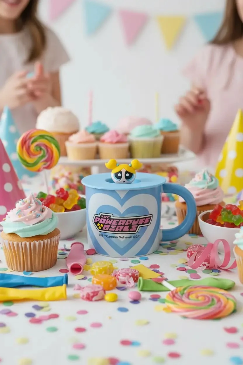 Powerpuff Girls Lisanslı Bubbles Kapaklı Seramik Bardak Mavi 340 mL