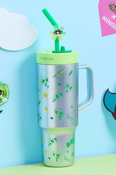 Powepuff Girls Lisanslı Pipetli Plastik Şişe 1250 ml - Yeşil