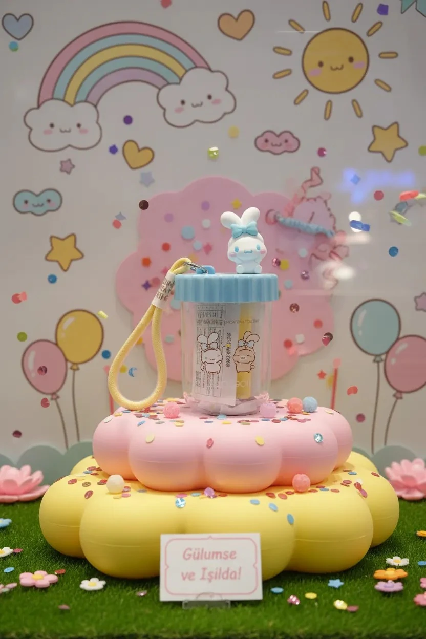 Sanrio Lisanslı Pipetli ve Askılı Plastik Şişe (520ML) - Cinnamoroll