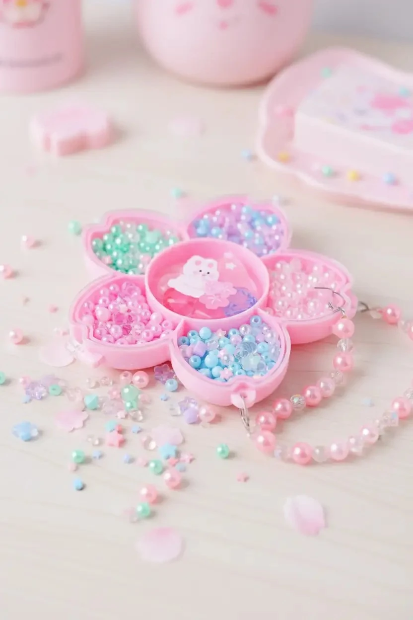 Miniso Lisanslı Lovely Serisi Sakura Kendin Yap Takı Seti – Çiçek Tasarımlı Boncuk Seti