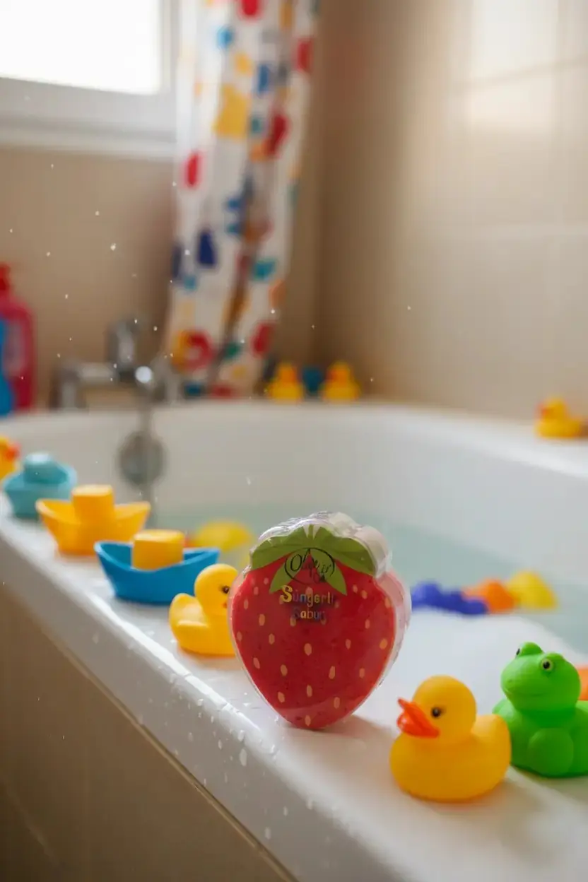 MINISO Çilek Figürlü Süngerli Sabun – 2’si 1 Arada Meyve Aromalı Pratik Banyo Süngeri