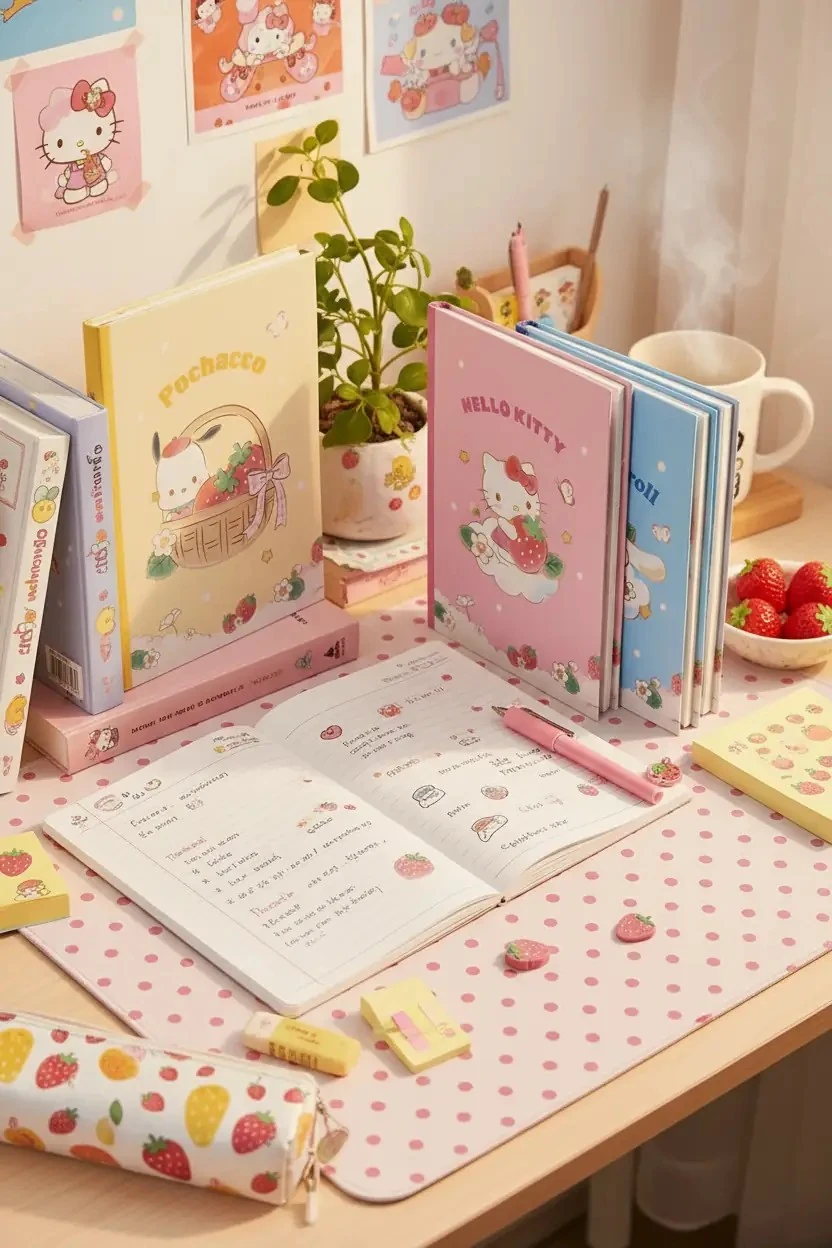 Sanrio Lisanslı Çilek Koleksiyonu Çizgili A5 ve B5 DefterSeti (2*28 Sayfa)