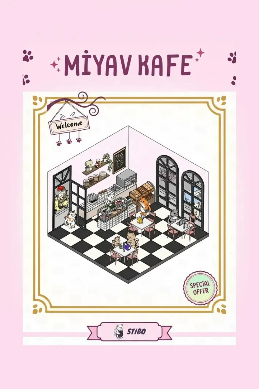Miyav Kafe Sticker Puzzle – 3D Kafe Temalı Eğitici Çocuk Aktivitesi