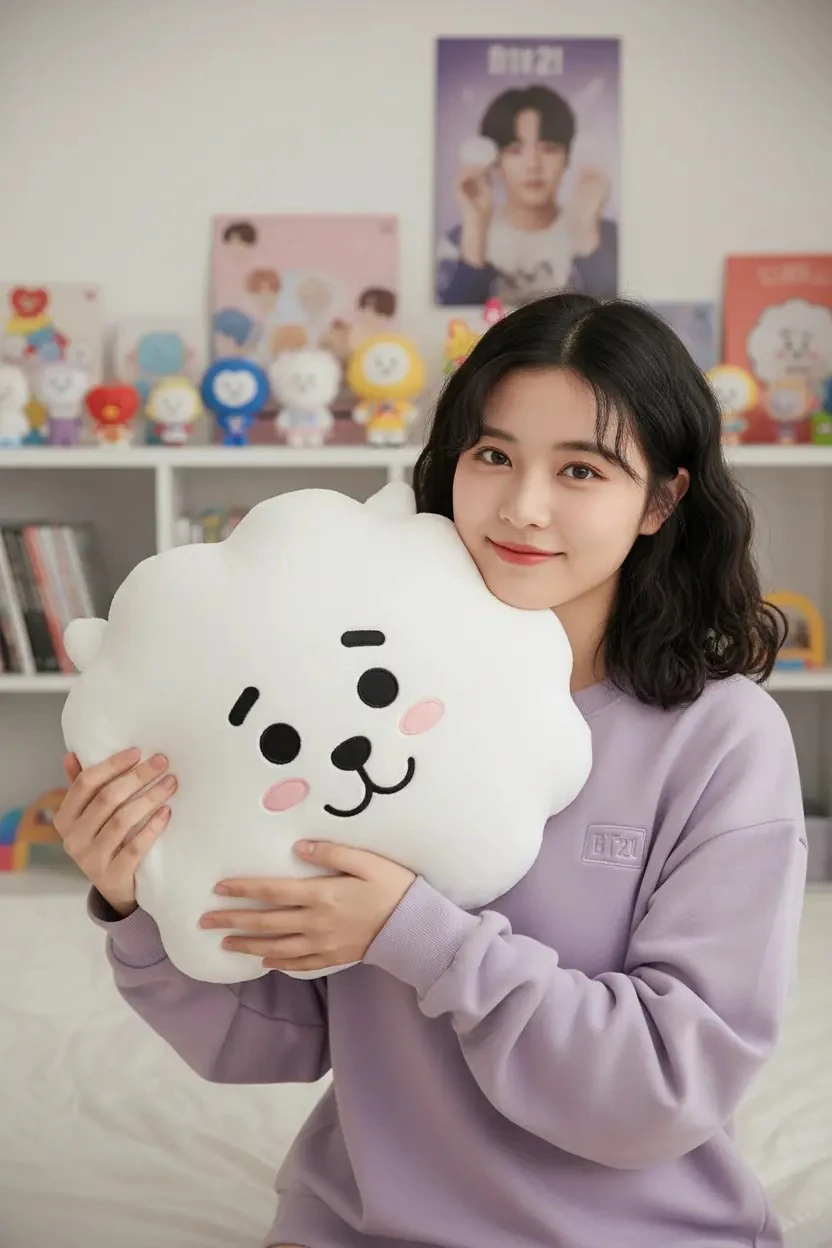 BT21 Lisanslı Peluş Yastık - Rj 37x34 Cm