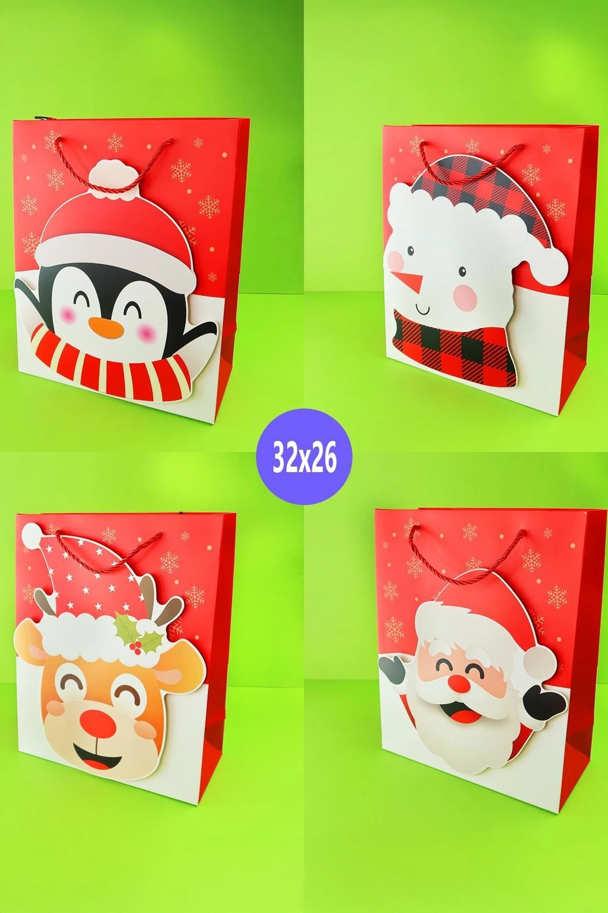 Yılbaşı Desenli Karton Çanta 32x26 Cm