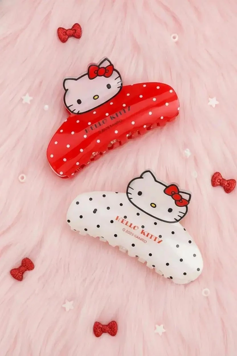 Hello Kitty Lisanslı Saç Pençesi Tokası – Puantiyeli & Güçlü Tutuş