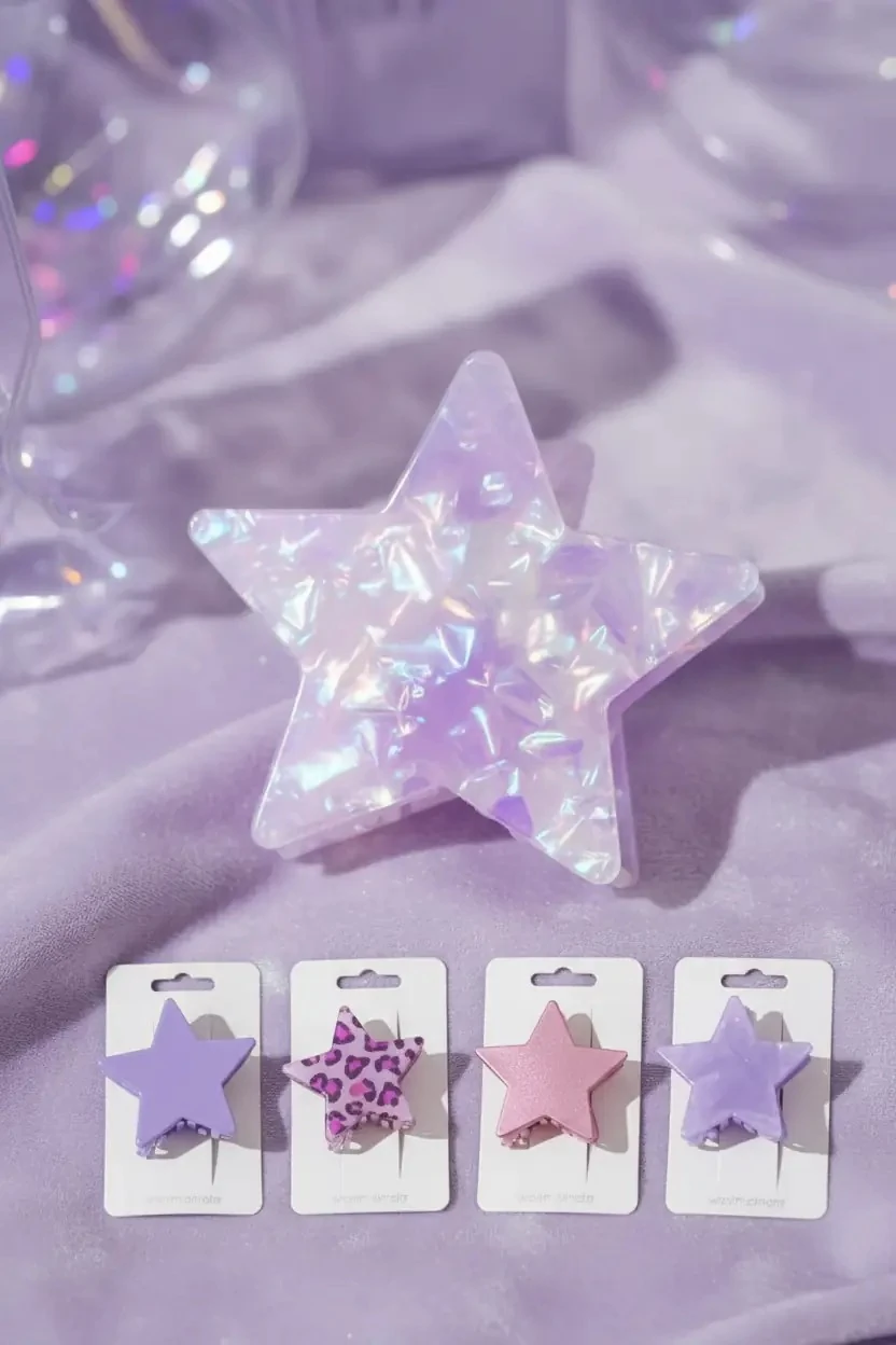 Miniso Lisanslı Yıldız Desenli ve Işıltılı Kıskaç Toka Seti
