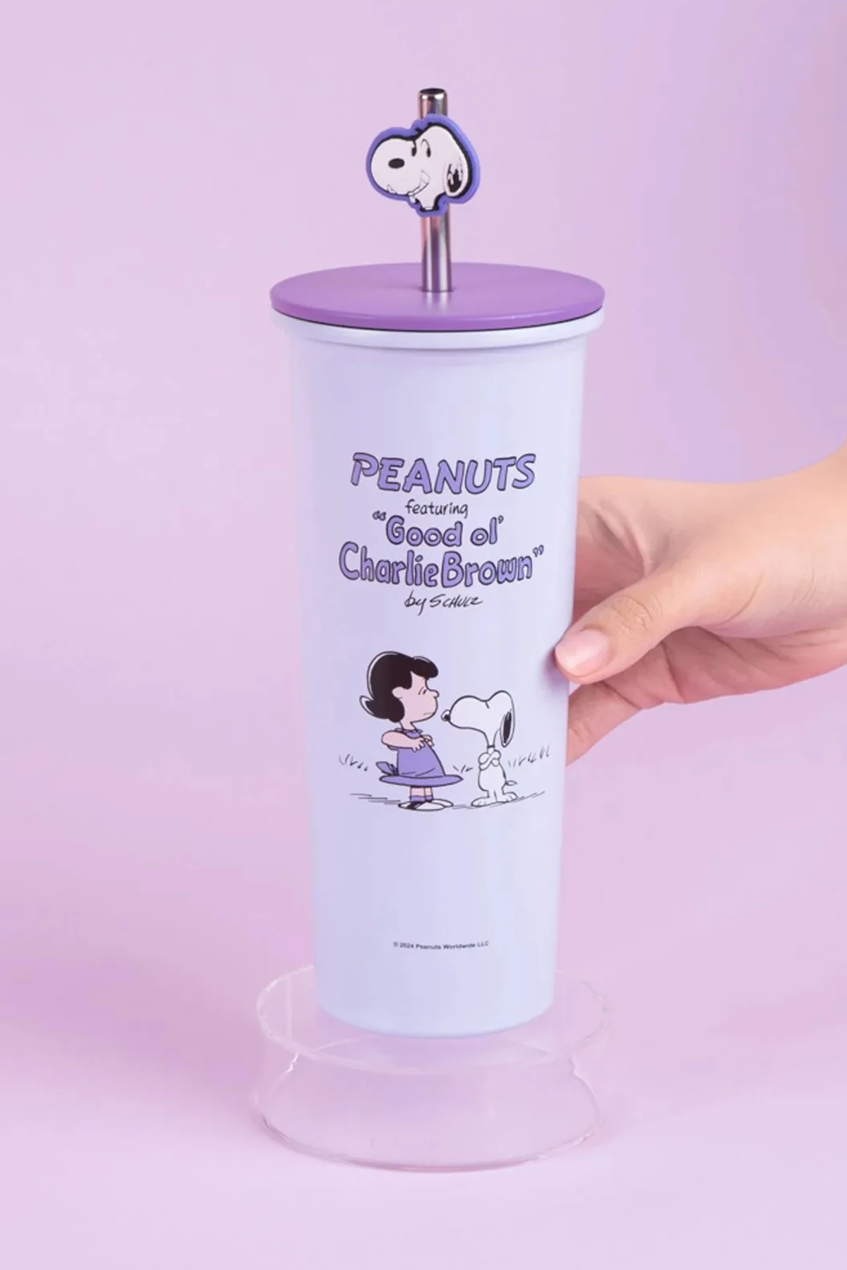 Snoopy Lisanslı Pipetli Paslanmaz Çelik Su Kabı (800Ml) - Mor (Outlet)