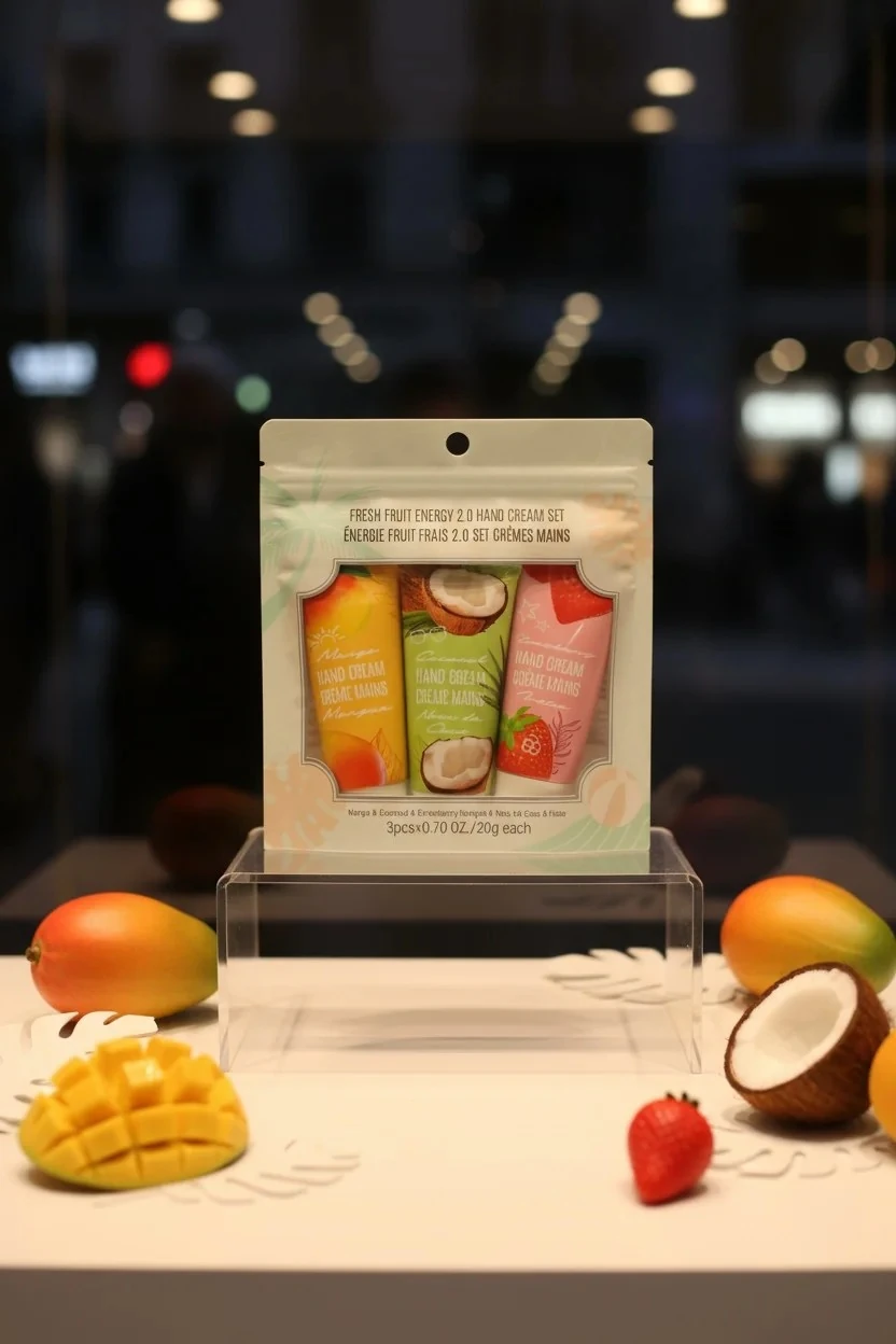 Taze Meyve Özlü 3'lü El Kremi Seti (Çilek-Mango-Hindistan Cevizi)