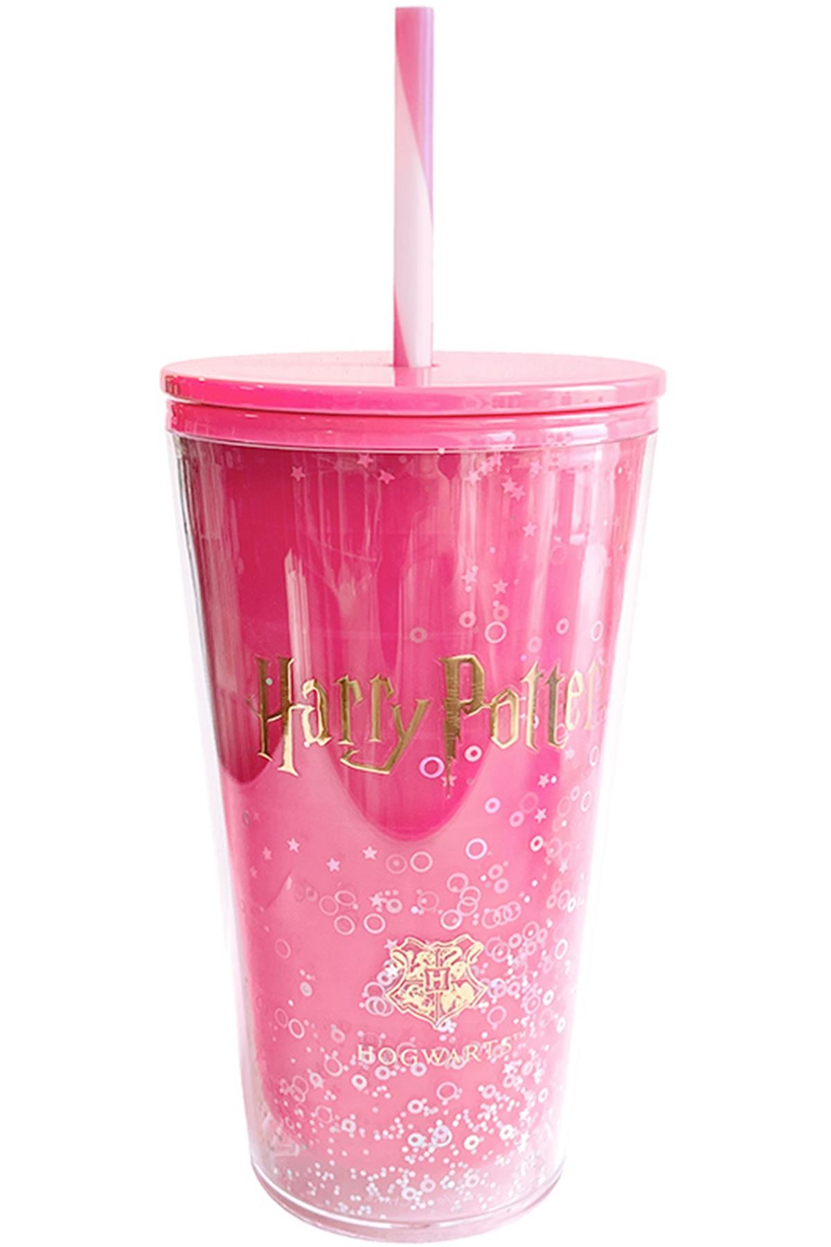 Harry Potter Lisanslı Pipetli Plastik Şişe (600ml) - Pembe
