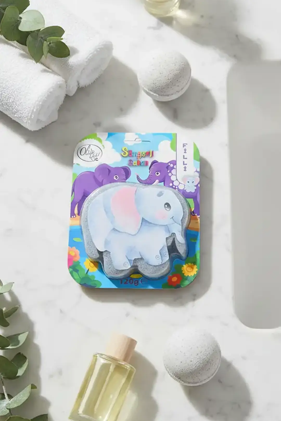 MINISO Fil Figürlü Süngerli Sabun – 2’si 1 Arada Yumuşak Dokulu Eğlenceli Banyo Süngeri