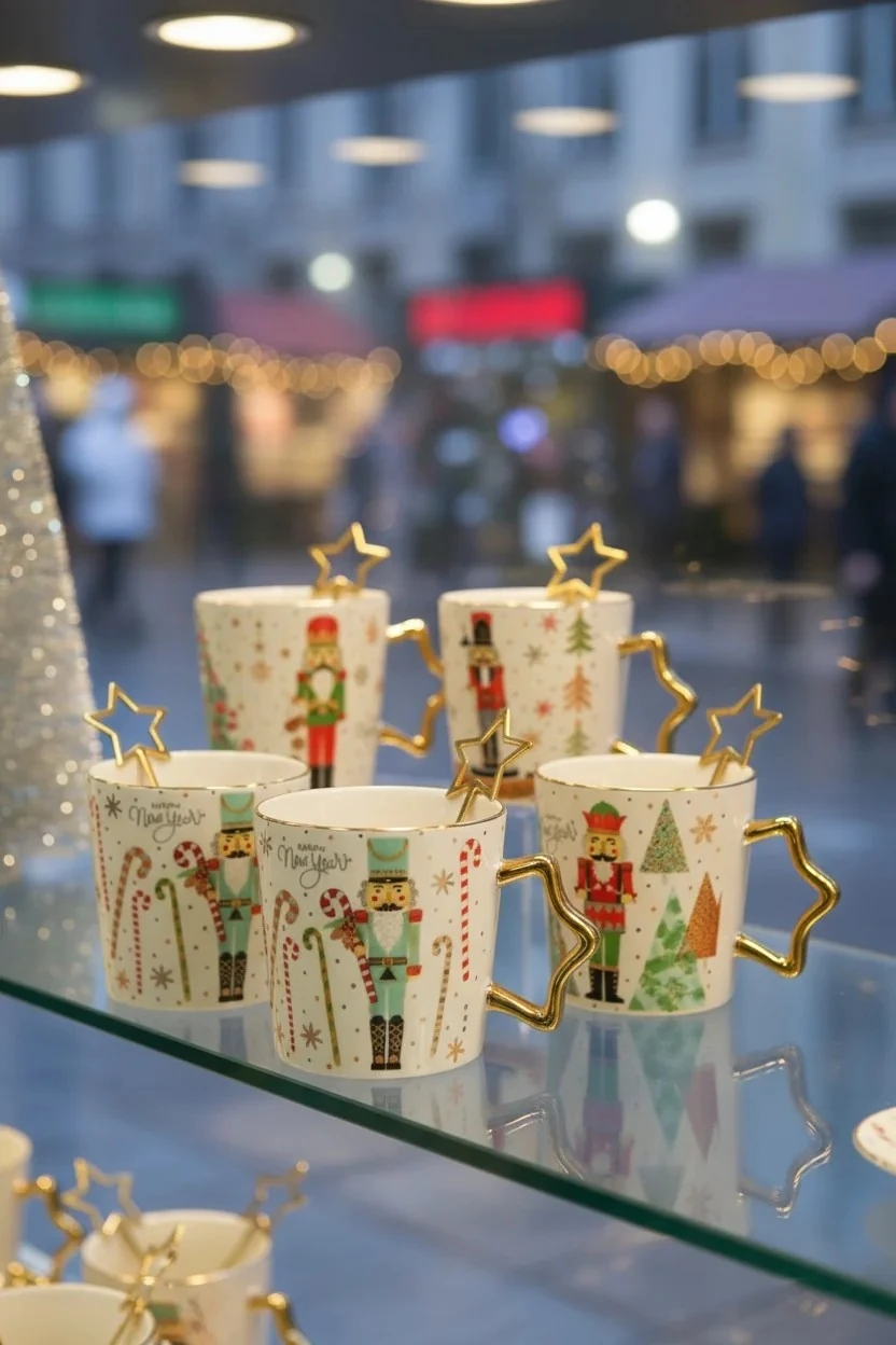 Yeni Yıl Temalı Kaşıklı Porselen Kupa