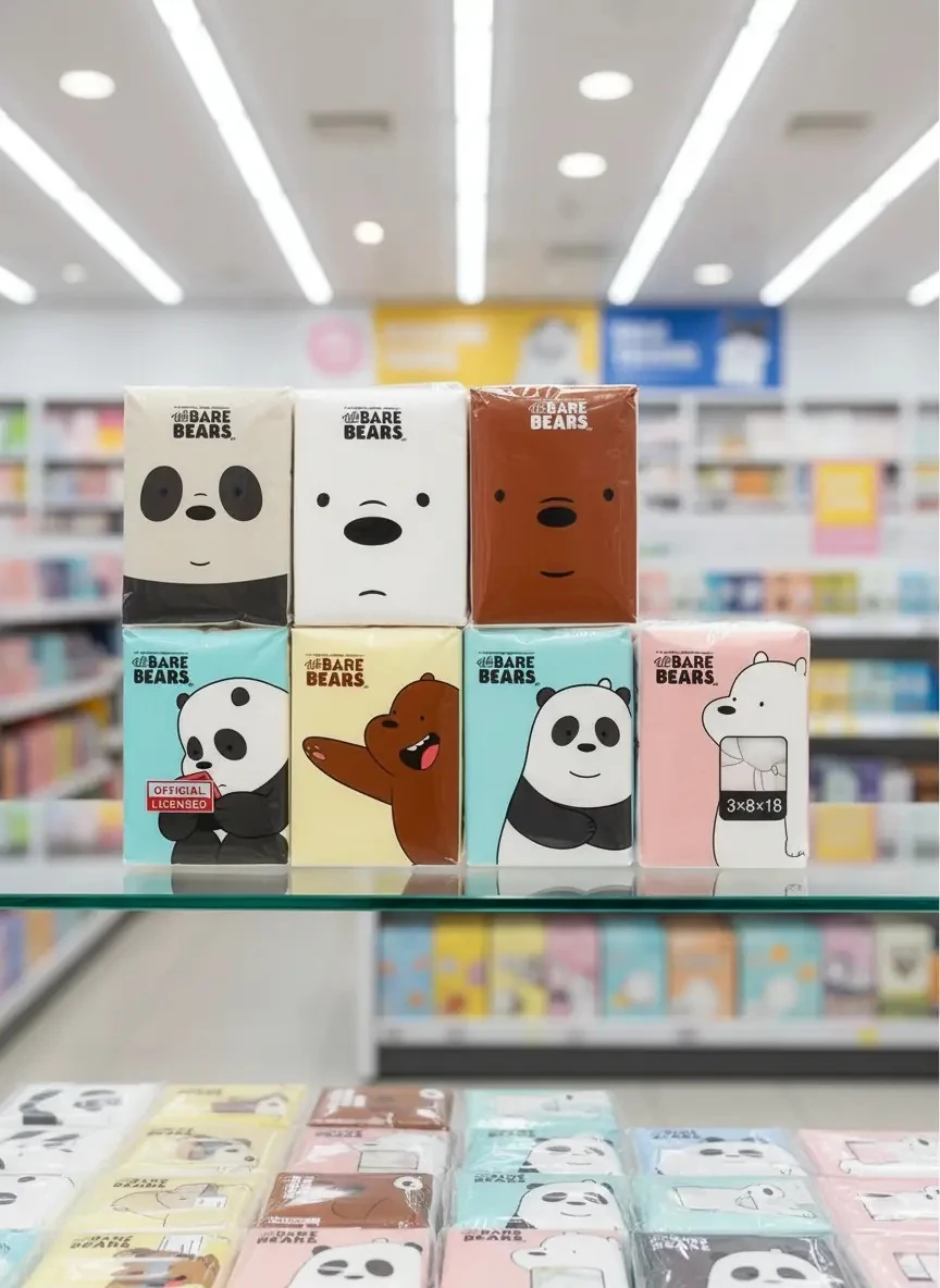 We Bare Bears Lisanslı Mini Cep Mendili 18'li Paket – 3 Katlı Hijyenik Kağıt