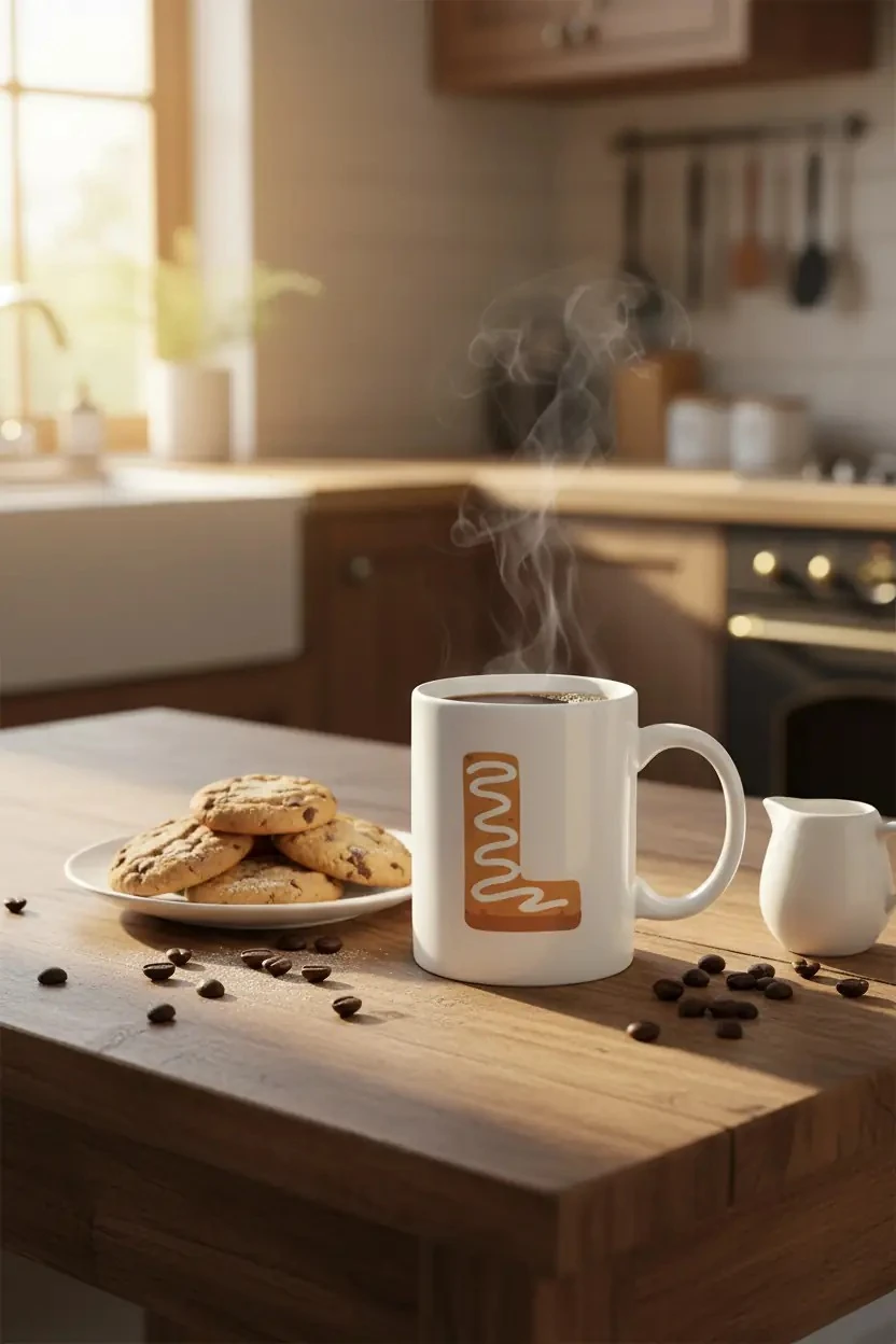 L Harfi Kurabiye Tasarımlı Eğlenceli Kupa