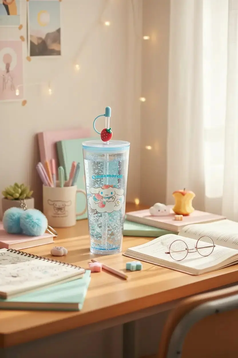 Sanrio Cinnamoroll Lisanslı Çift Cidar Pipetli Plastik Şişe