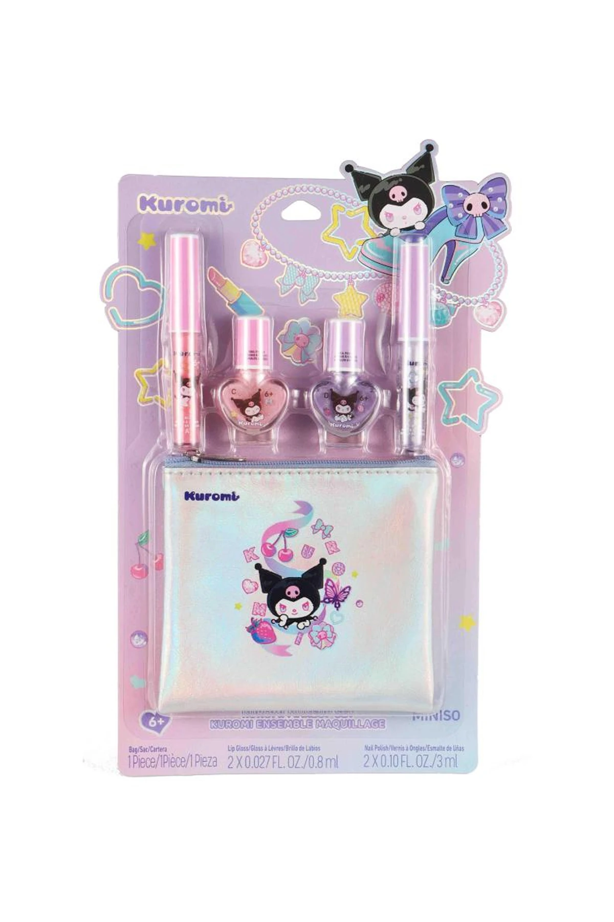 Sanrio Lisanslı Kuromi Parlak Dudak Parlatıcısı, Oje ve Makyaj Seti