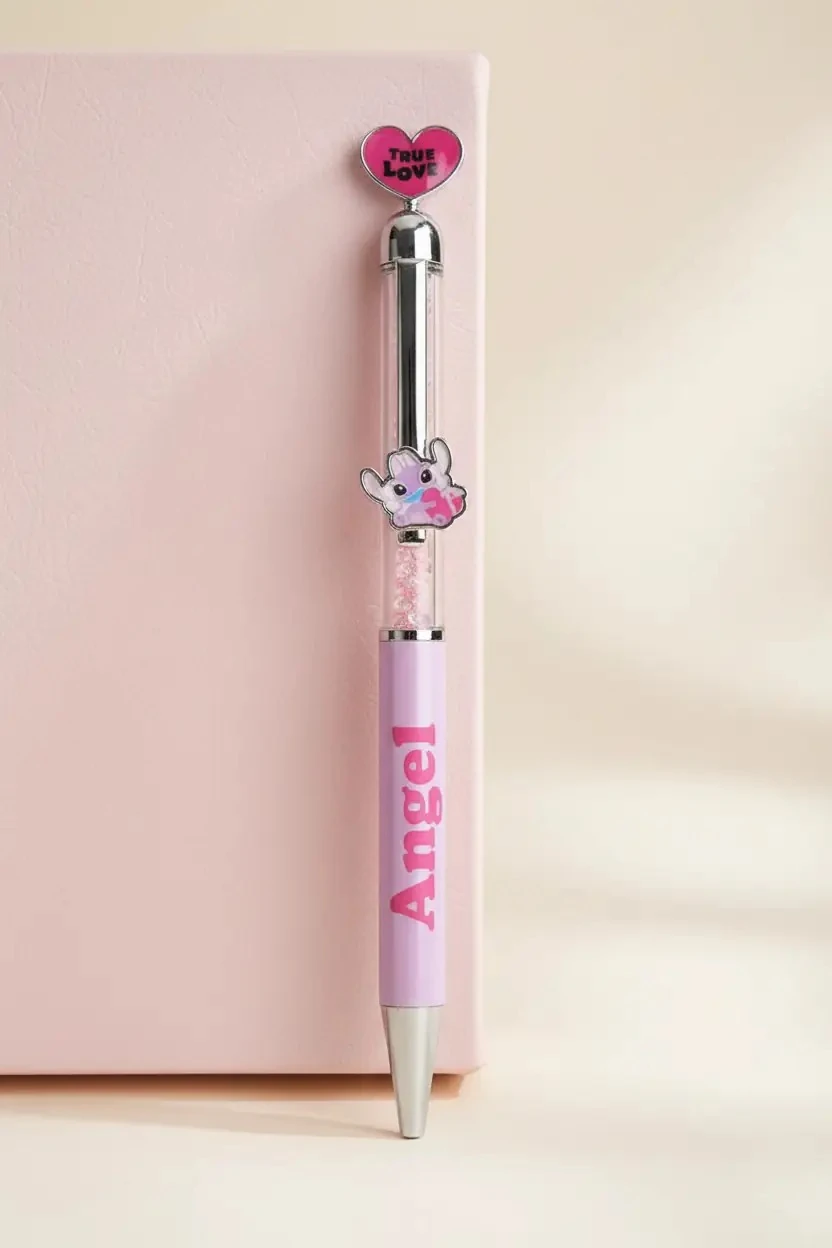 Disney Lisanslı Angel Kalp Figürlü Döndürülebilen Metal Kalem Pembe Şık 15,5 Cm