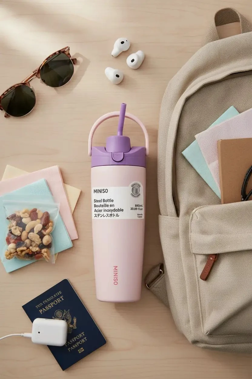 Miniso Lisanslı Pipetli Paslanmaz Çelik Bardak 890 Ml – Tutamaklı
