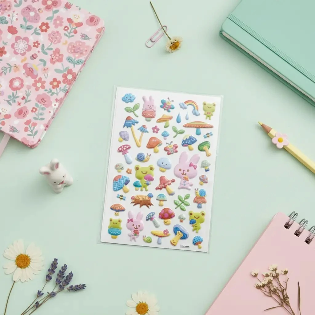 Bu-Bu Soft Puffy Stickers Çiçek-Tavşan – Doğal Temalı Yumuşak Kabartmalı Çıkartma Seti