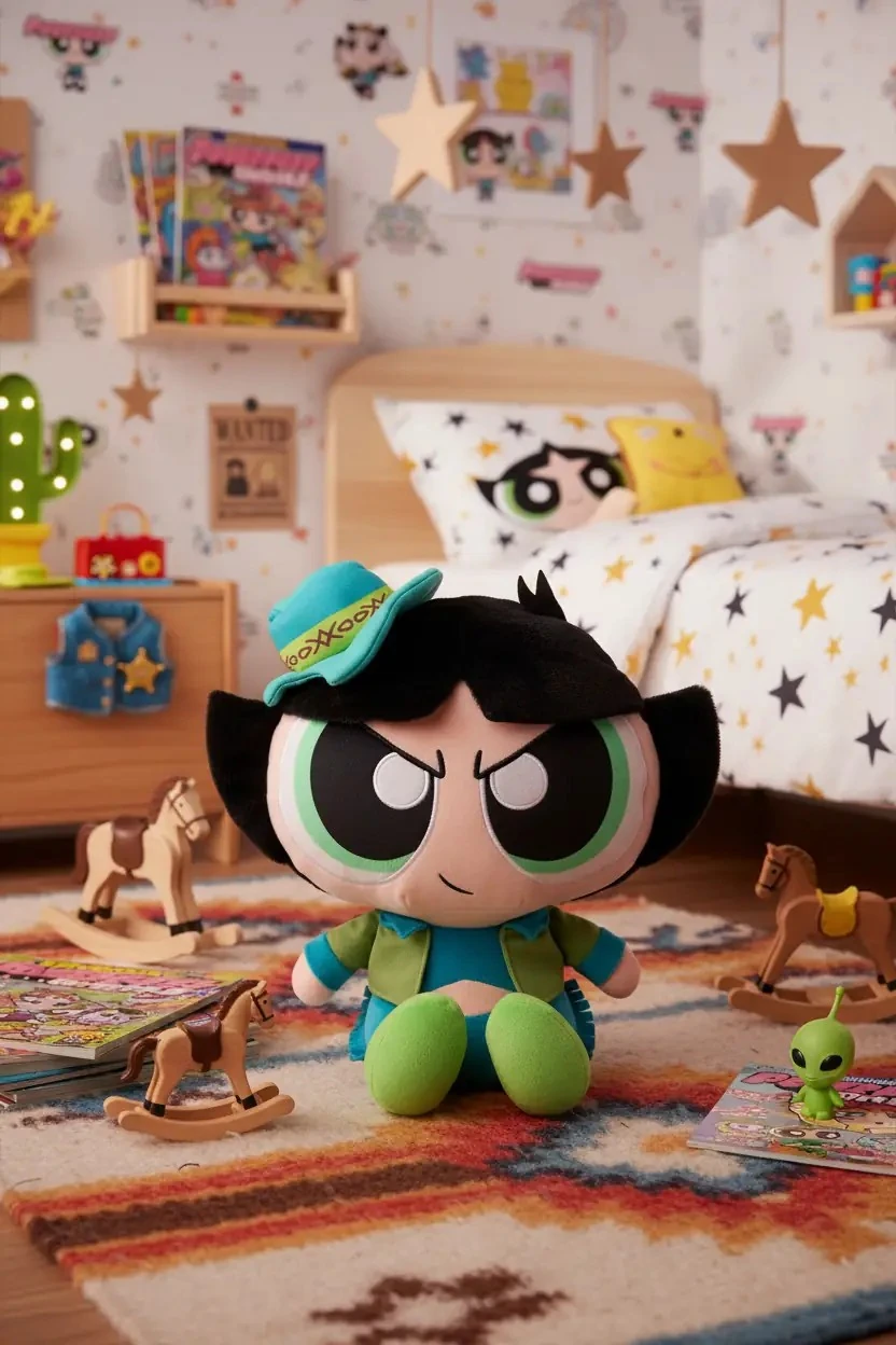 Powerpuff Girls Lisanslı Buttercup Kovboy Temalı Peluş Oyuncak – Oturan 30 Cm