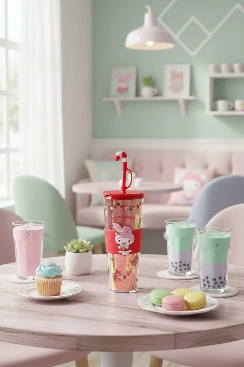 Sanrio Lisanslı My Melody Yılbaşı Koleksiyonu Çift Cidarlı ve Pipetli Şişe – Parlak Detaylı Matara