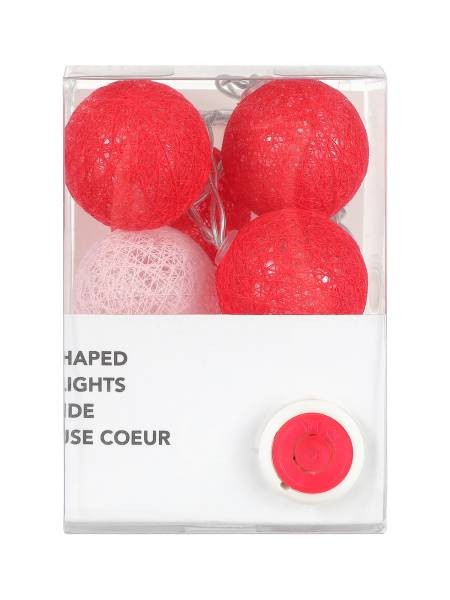 8 Pamuk Toplu Sıcak Beyaz Işıklar -Kırmızı ve Pembe Pamuk Topu