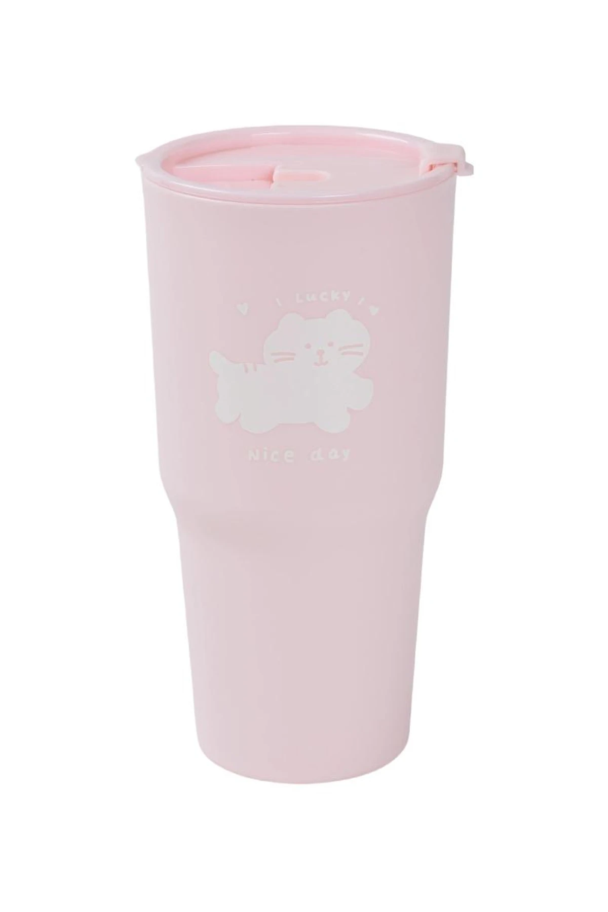 Hayvan Serisi Kapaklı Plastik Bardak 800 mL (Pembe)