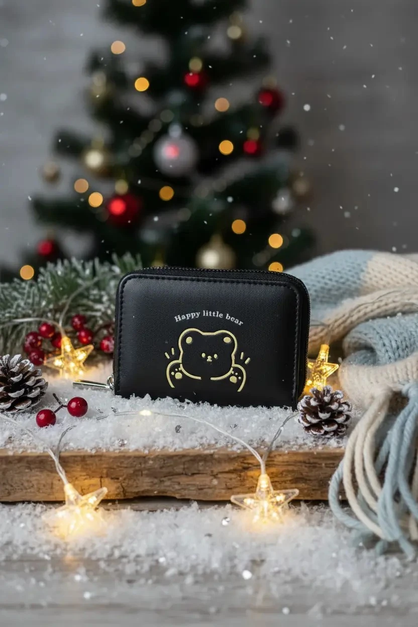 Little Bear Serisi Fermuarlı Mini Bozuk Para Çantası (Siyah)