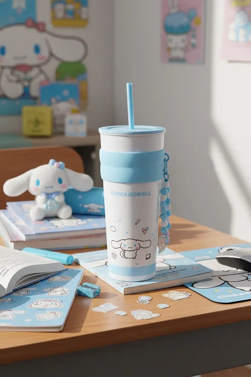 Sanrio Lisanslı Askılı ve Pipetli Paslanmaz Çelik Matara 800 ML