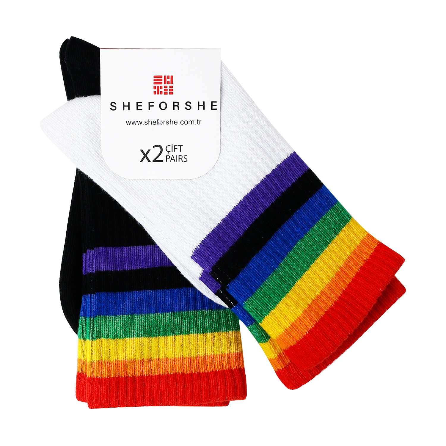 Sheforshe AW23 2'li Kalın Şeritli Gökkuşağı Renkli Çorap