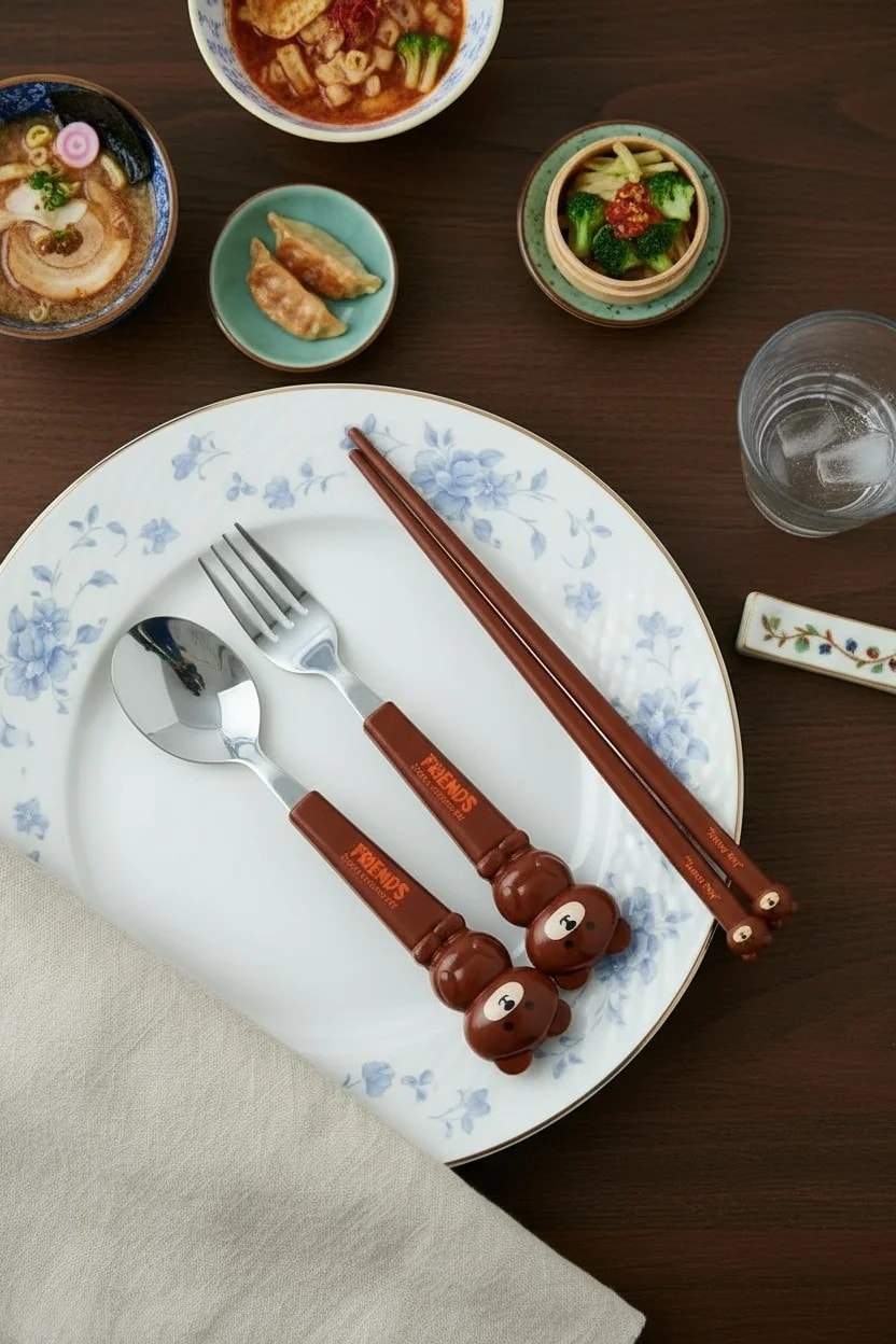 Figürlü Çatal Kaşık Chopstick Seti