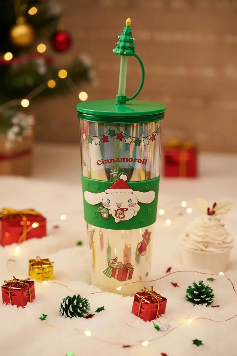 Sanrio Lisanslı Yılbaşı Koleksiyonu Çift Cidarlı ve Pipetli Şişe - Cinnamoroll