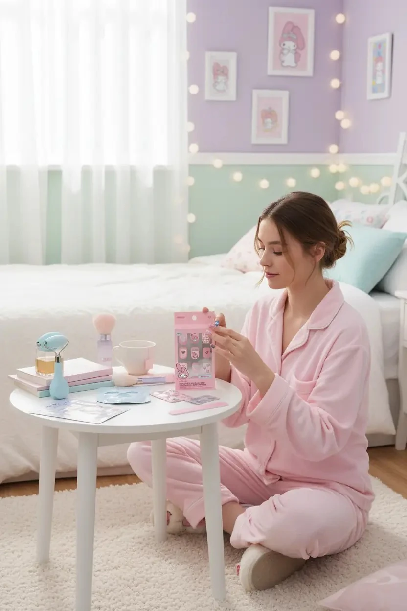 Sanrio Lisanslı My Melody Jel Yapışkanlı Takma Tırnak – Pembe Zarif Tasarım Model 02