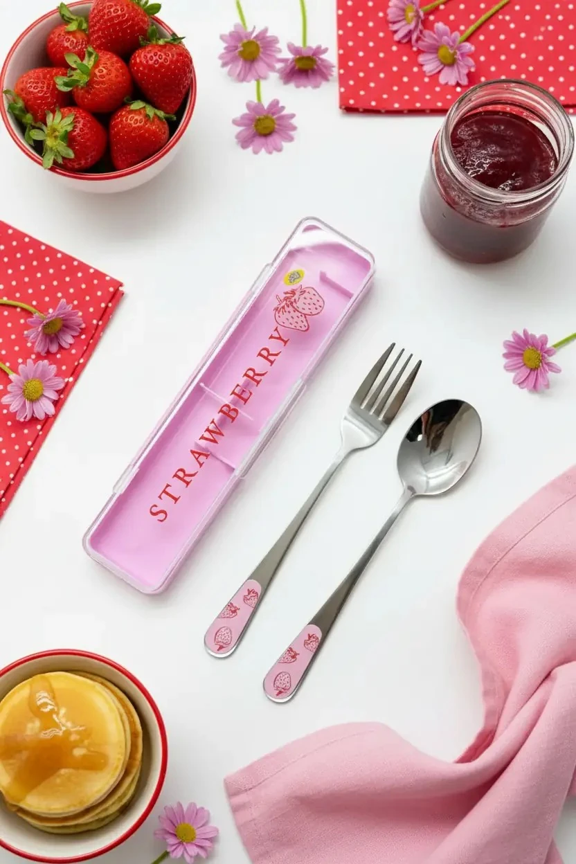 Miniso Lisanslı Çilek Çatal Kaşık Bıçak Seti – Meyve Serisi