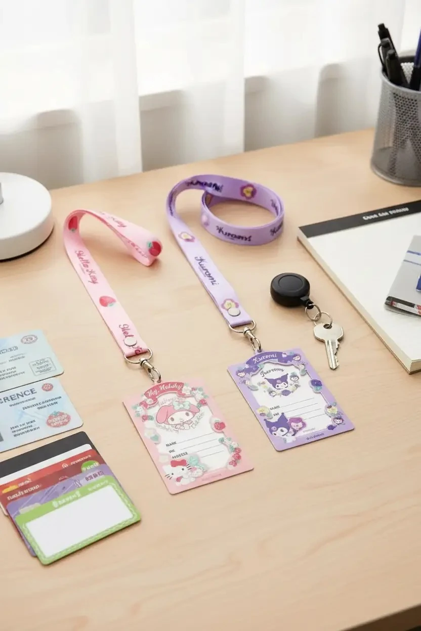 Sanrio Lisanslı İpli Kartlık - My Melody ve Kuromi Desenli PVC Boyun Askılı Kimlik ve Akbil Kabı