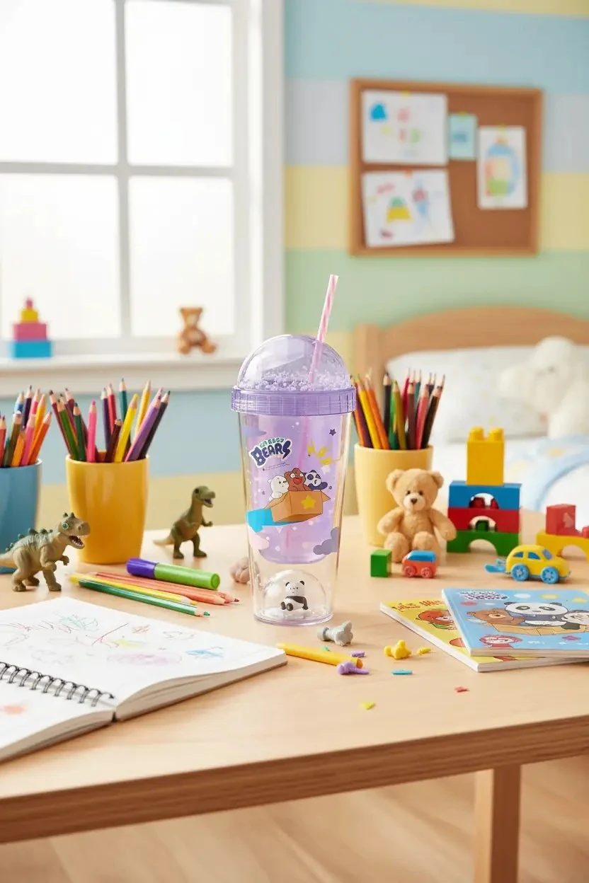 We Baby Bears Lisanslı Figür Detaylı Pipetli Plastik Şişe (350Ml) - Mor