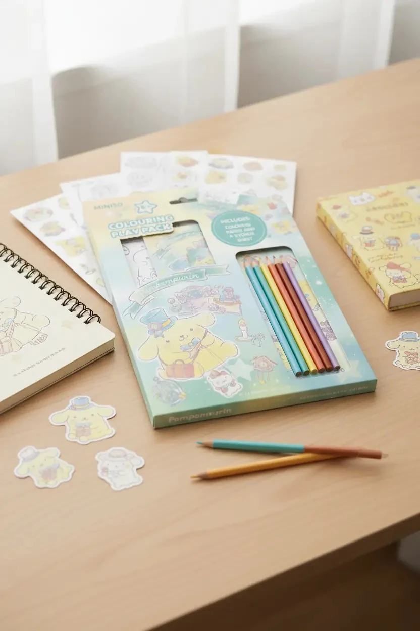 Sanrio Lisanslı Pompompurin Renkli Boyama Seti - Çıkartmalı ve Kalemli Çocuk Aktivite Seti