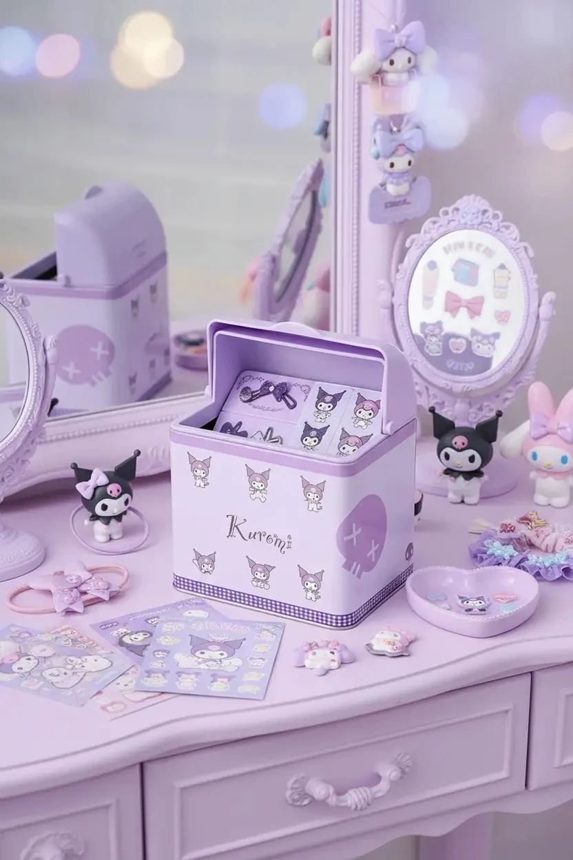 Miniso Sanrio Lisanslı Kuromi Teneke Saklama Kutusu – Çok Amaçlı Dekoratif Metal Kutu