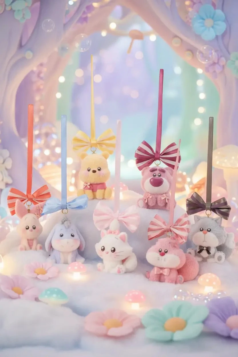 Disney Lisanslı Fluffy Festival Anahtarlık – Fiyonk Detaylı Çanta Aksesuarı
