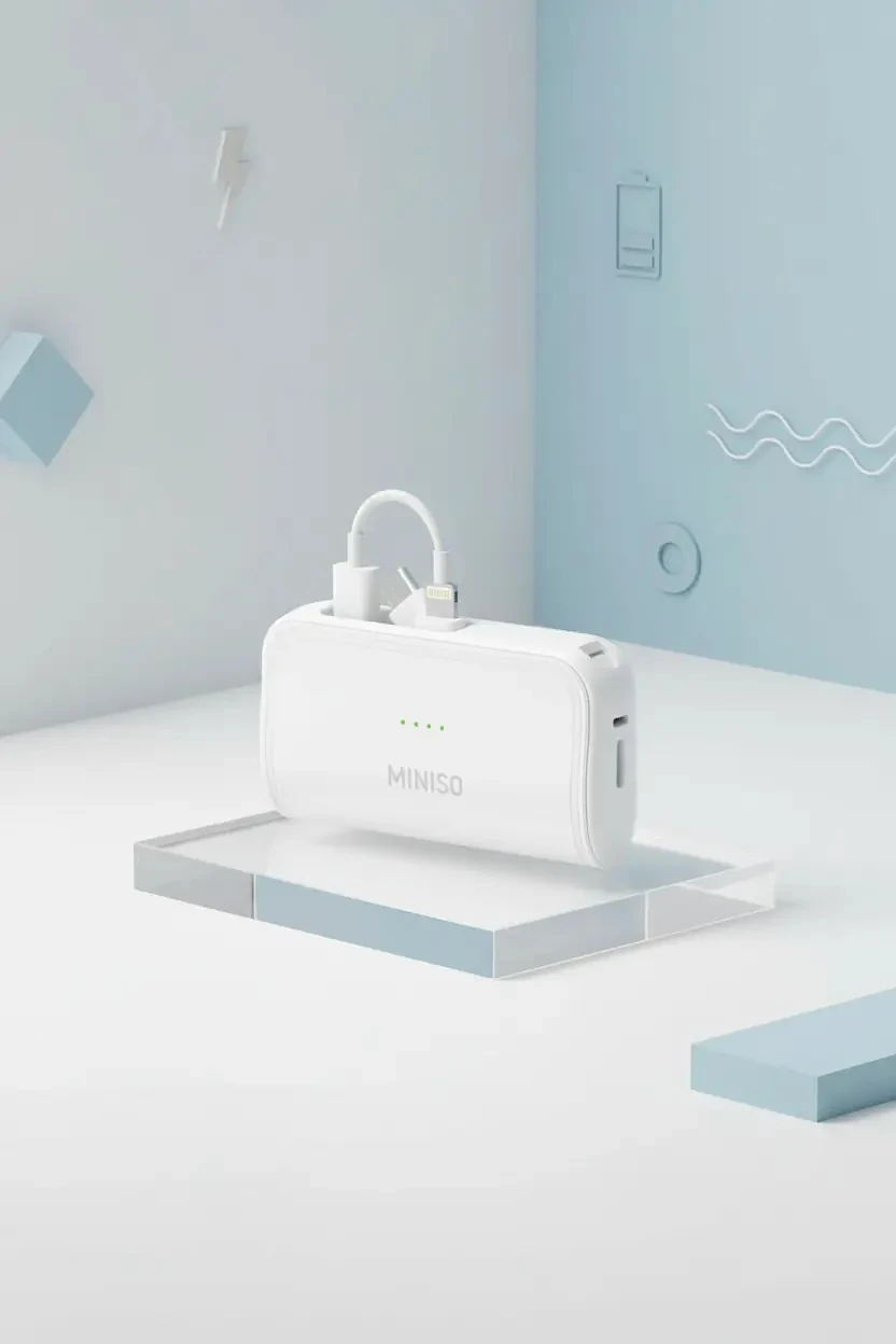 Miniso Lisanslı Çift Kablolu 4500mAh Powerbank X-45DX Beyaz – Kompakt Şarj Desteği