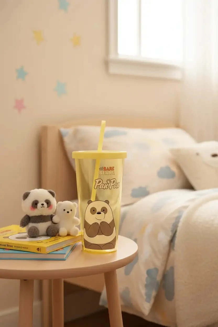 We Bare Bears Lisanslı Pipetli Plastik Şişe (600Ml) - Panda