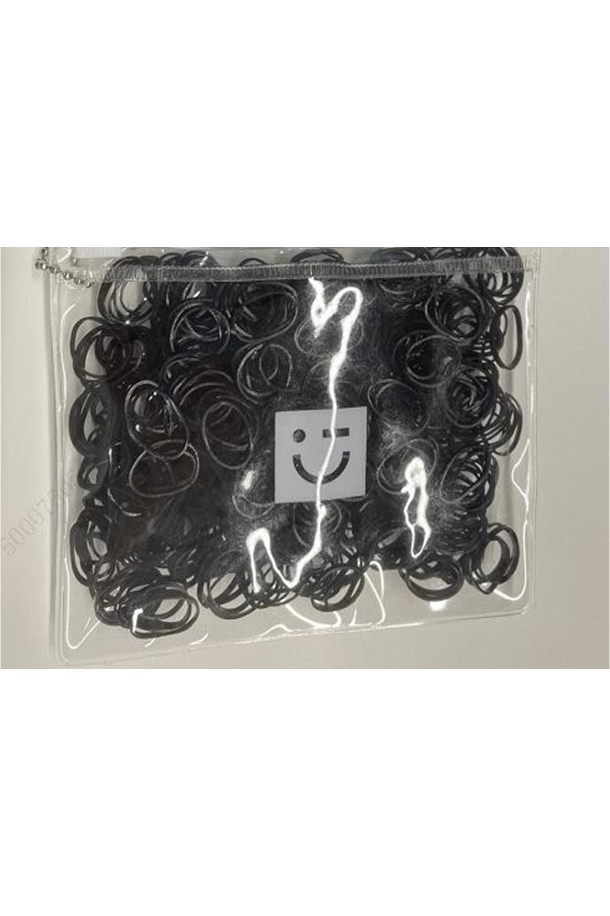 Şeffaf Taşıma Çantalı Minik Saç Lastiği - Siyah (500 Adet)