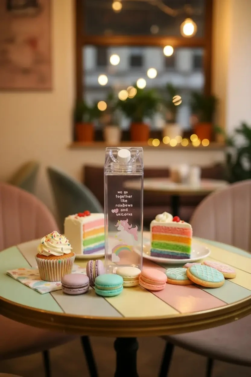 Mystyle Unicorn Desenli Mika Süt Şişesi – Sızdırmaz Kapaklı Geniş Hacimli Matara 1000 ML