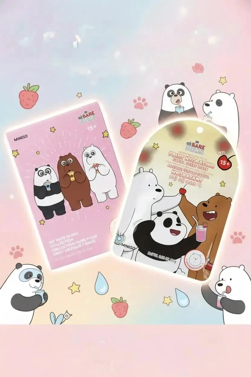 We Bare Bears Lisanslı Kiraz Özlü Meyveli Nemlendirici Kağıt Maske Eğlenceli Bakım